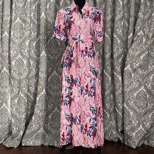 LIKE NEW SILKY LONG FLORAL SHIRT DRESS